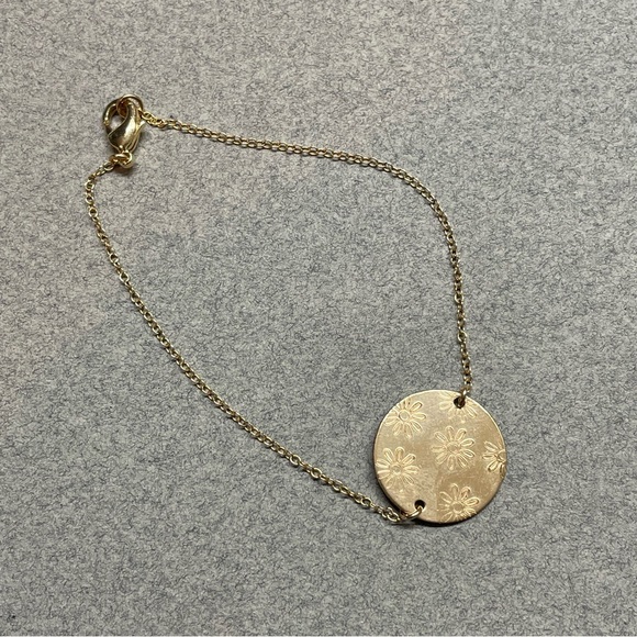 Handmade Bracelet | Circular Hand Stamped Daisies | 14k Gold Filled - Picture 2 of 4